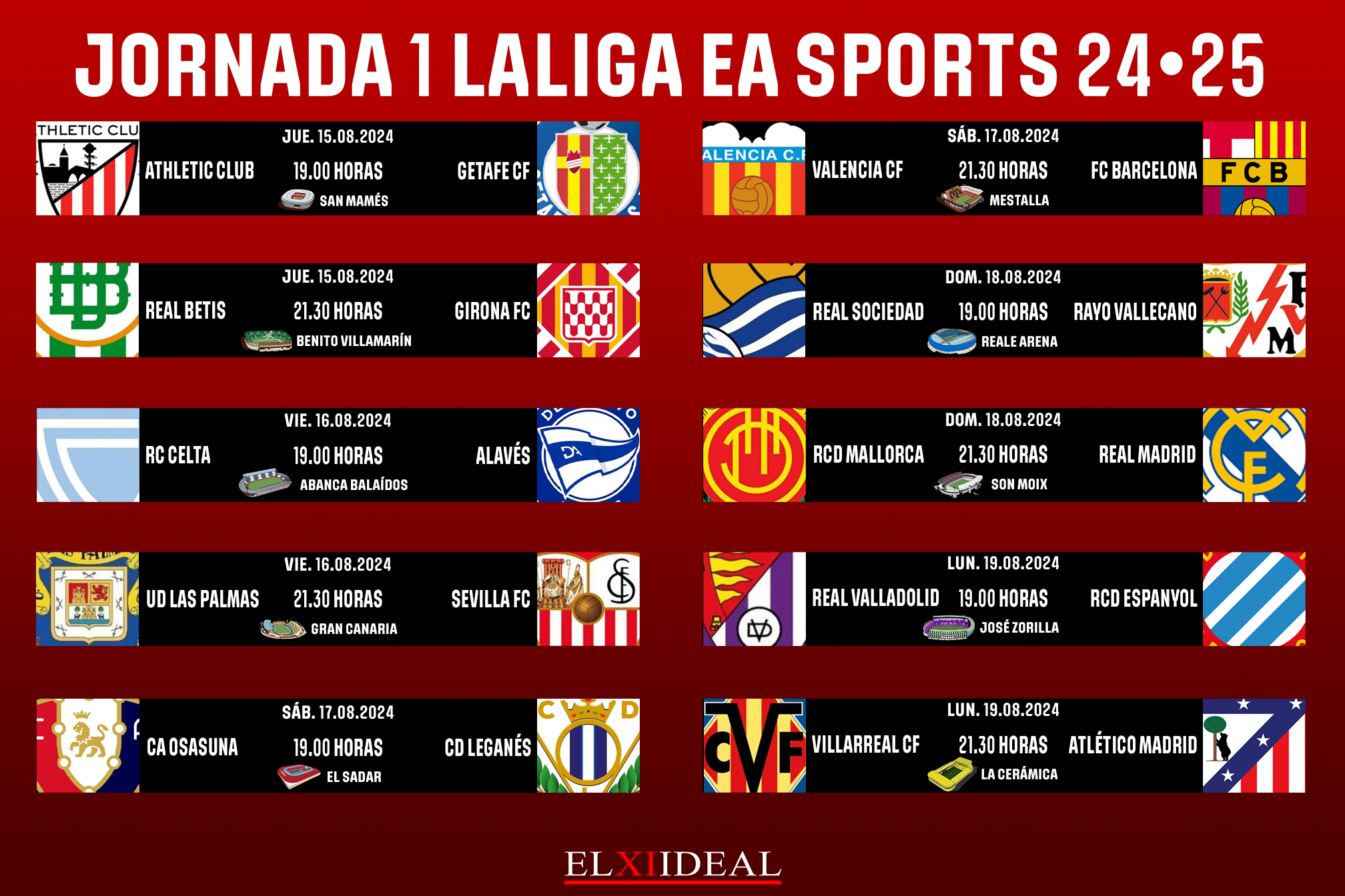Horarios jornada 1 LaLiga EA Sports 2024/2025 - ELXIIDEAL