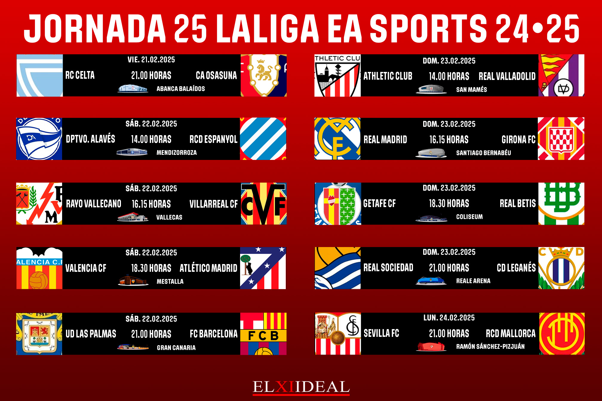 Horarios jornada 25 LaLiga EA Sports 2024/2025 - ELXIIDEAL